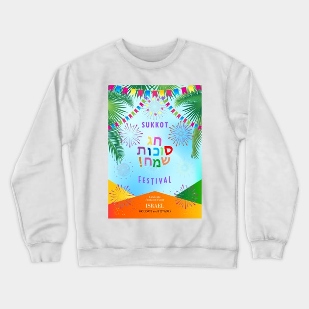 Happy Sukkot Festival Hebrew Sukkah decoration Tropical Leaves Jewish Holiday Crewneck Sweatshirt by sofiartmedia